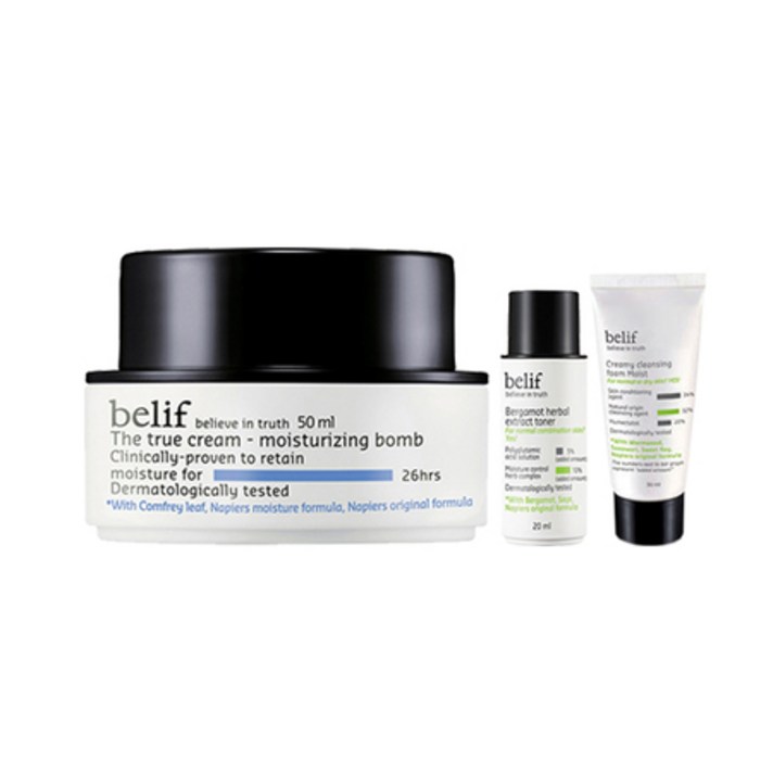 빌리프 모이스처라이징 밤 50ml + 허벌토너 20ml + 클렌징폼 30ml_M, 상세페이지 참조