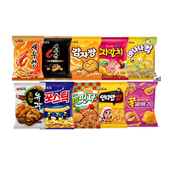 농심과자10종_새우깡+블랙새우깡+감자깡+자갈치+바나나킥+조청유과+포스틱+벌집핏자+인디안밥+꿀꽈배기+그레잇물티슈(10매), 농심10종과자세트+그레잇물티슈(10매)