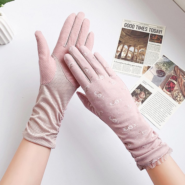 햇빛 자외선 차단 여름용 등산 여성 장갑 쿨 매쉬 UV 여름, 딥핑크, 손목커버장갑