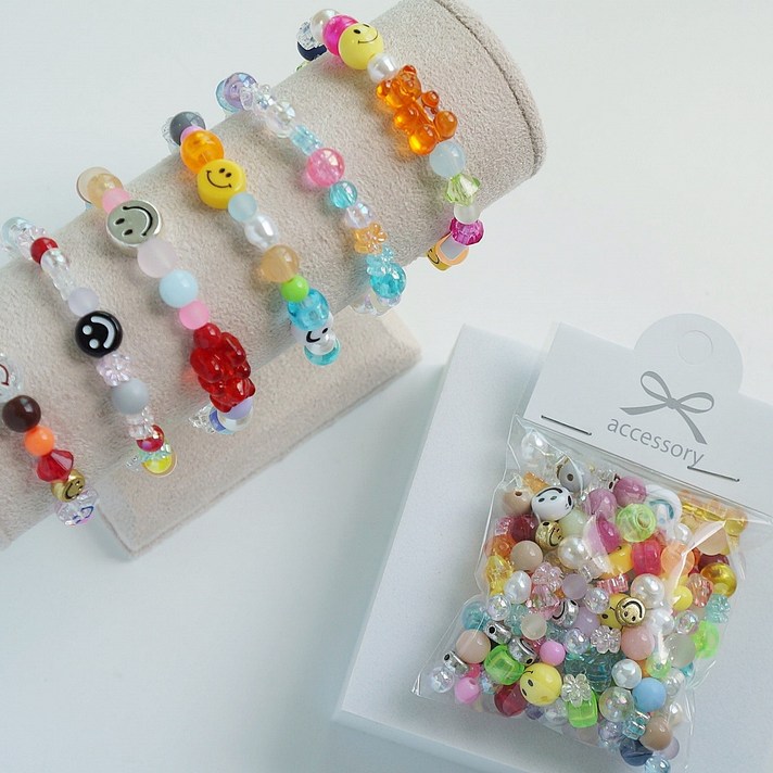 샤론델 힙합 비즈 팔찌 만들기 세트 (우레탄줄+본드 포함 5~6개 제작 가능) / 연예인 래퍼 팔찌 diy