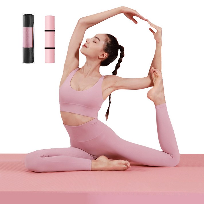 Aram 두꺼운 와이드 NBR 운동 요가매트 20mm 미끄럼방지스트랩 가방, 핑크, 1개