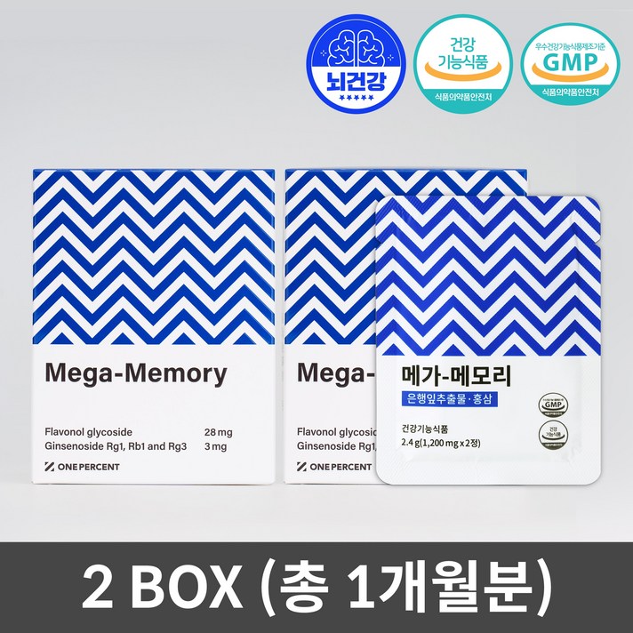 뇌 영양제 메가메모리 기억력 홍삼 은행잎 추출물 두뇌 영양 항산화, 30정(15일분), 2박스