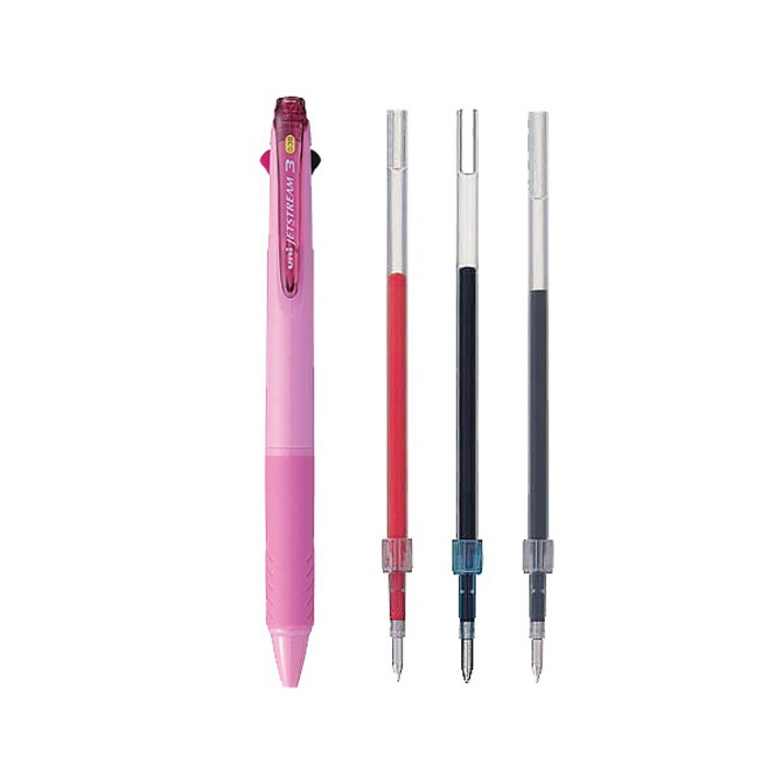 제트스트림 3색 볼펜 0.38mm + 리필심 흑 + 청 + 적, 베이비핑크, 1세트