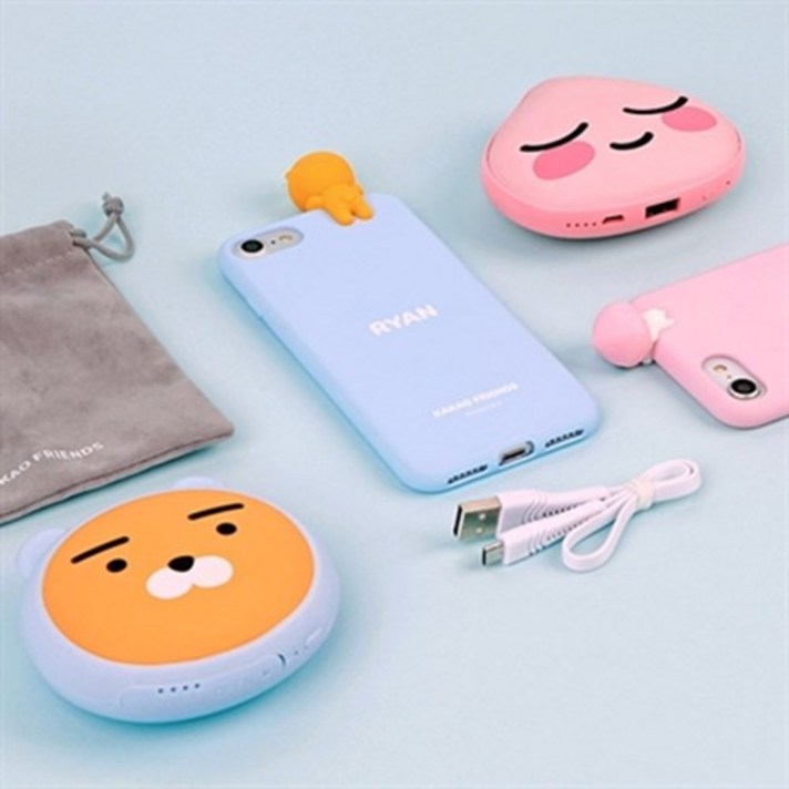 카카오프렌즈 양면손난로 보조배터리 5000mAh 시즌 2 패키지, WM-HWPB-R, 후드라이언