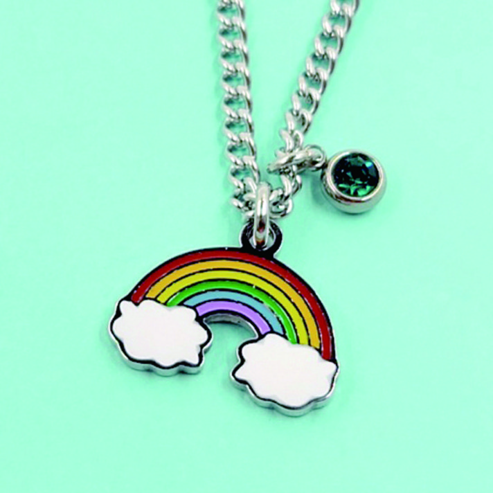 [탄생석이벤트/깊은각인] 미아방지목걸이 써지컬스틸 무지개에나멜 목걸이, 목걸이(커브2mm), 여성용