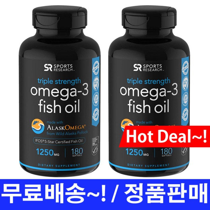 Sports Research 미국직배송 스포츠리서치 트리플 피쉬오일 1250mg 오메가3 DHA EPA 180정 정품, 2, 2병
