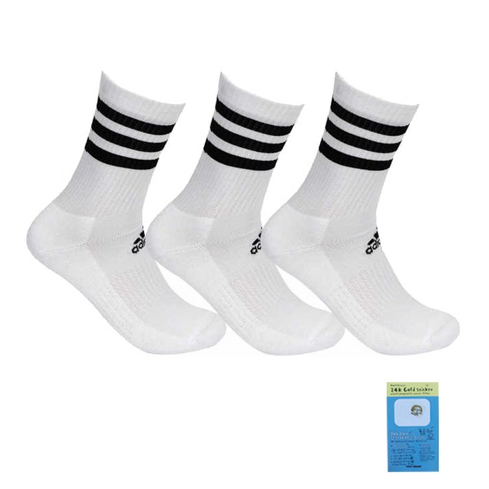 아디다스 삼선 크루 양말 3팩, 화이트