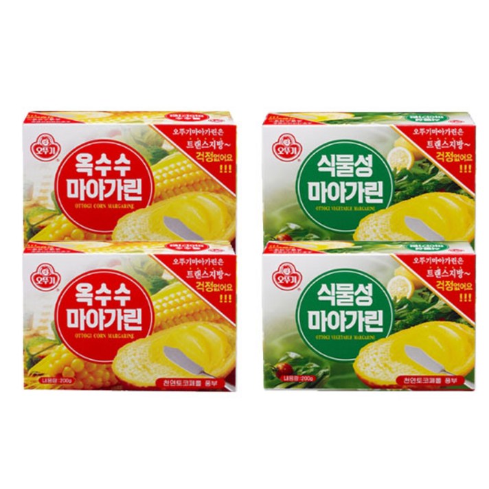 오뚜기 마아가린 200gx4개(옥수수마아가린2개+식물성마아가린2개), 1세트