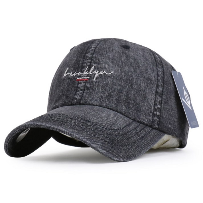 베이직엠 남성 여성 야구모자 볼캡 데님 청지 필기체 사이드바