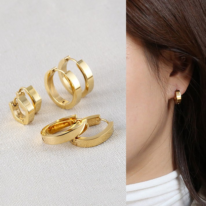 써지컬 스틸 골드/실버 원터치 링 귀걸이 10종 택 1