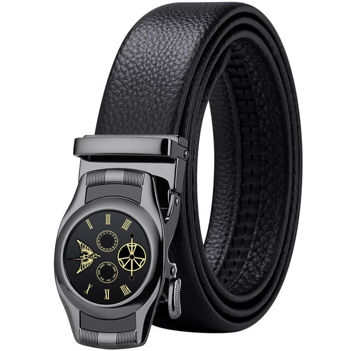 남성 벨트 자동 버클 리얼 가죽 허리띠 비즈니스 남성 벨트 엣지 크리에이티브룩