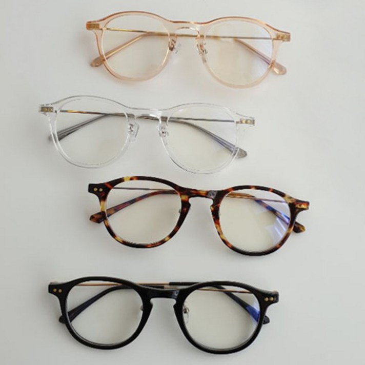 슬림투명뿔테[블루라이트렌즈포함] 라운드슬림뿔테 블루라이트차단안경 시력보호 투명핑크 눈보호