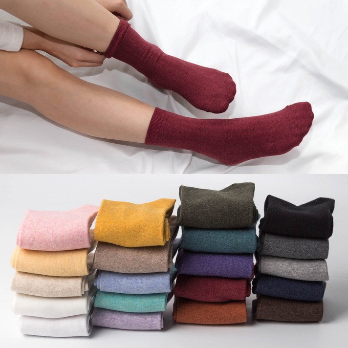 시너싹스 여성용 프리미엄 20색상 무지 중목 베이직 양말 8켤레