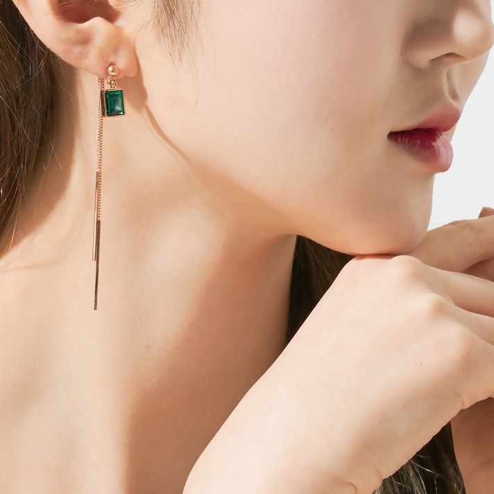 노이드비 써지컬스틸 크리스탈사각 클러치드롭귀걸이