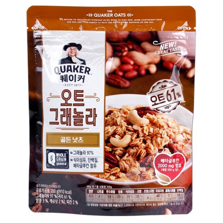 롯데제과 퀘이커 오트 그래놀라 골든 넛츠 시리얼, 200g, 6개