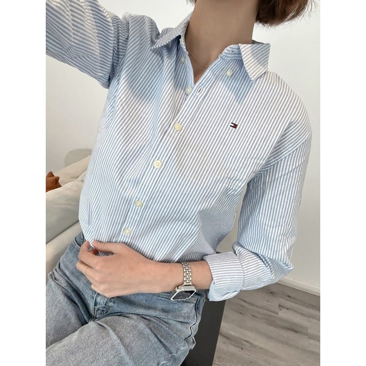 타미힐피거 25SS 여성 걸즈 스트라이프 스트레치 옥스퍼드 셔츠