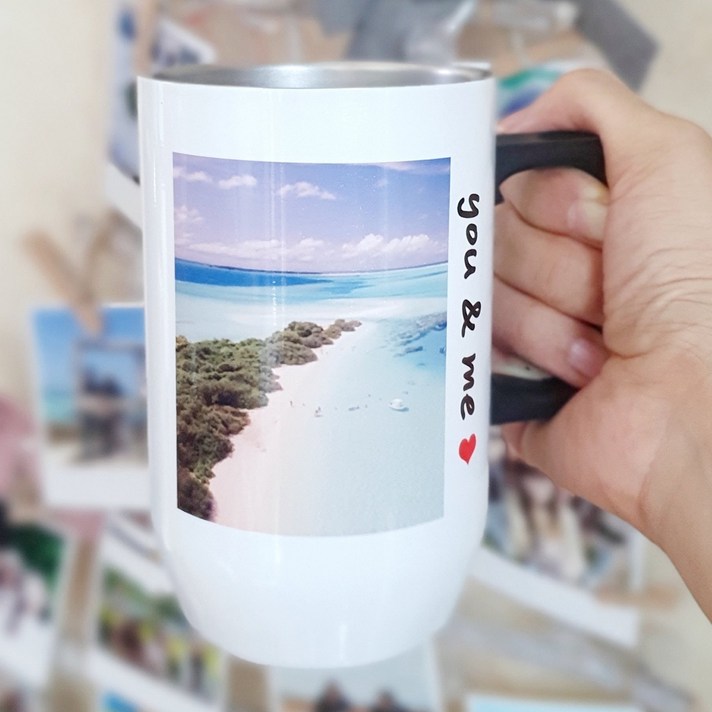 주문제작 커플머그컵 졸업선물 수능 어버이날 스승의날 포토컵 스텐머그컵 보냉컵 자바스텐컵 캠핑컵 특별한 포토선물, 1개, 화이트