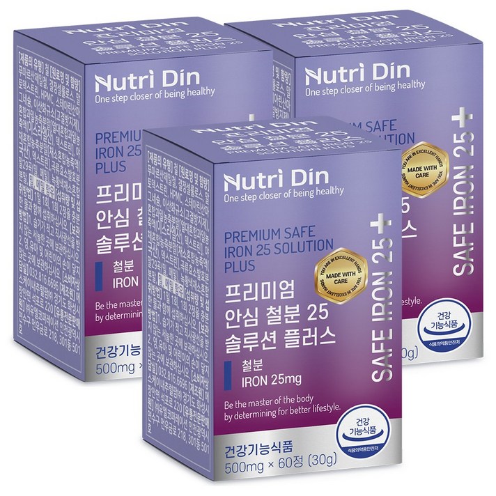 뉴트리딘 프리미엄 안심 철분 25 솔루션 플러스, 3개, 60정
