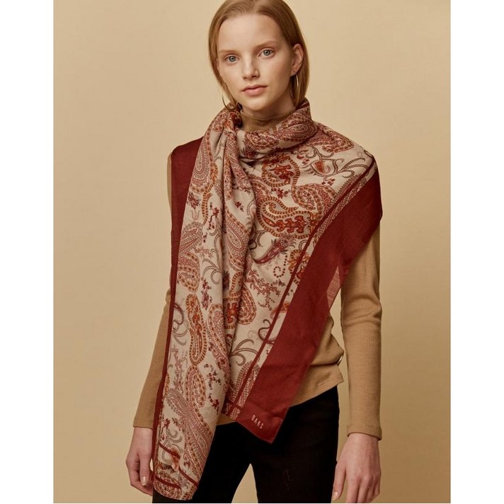 닥스 여성 20FW 레드 패턴배색 울혼방 스카프 DLSC0D805R2