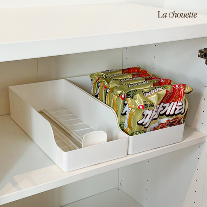 라슈에뜨 팬트리 자동 푸쉬 수납함 과자 라면 즉석밥 자동정리 간식 정리함 크림화이트, 1개