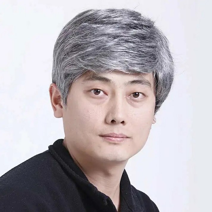 남성 가발 중년 할아버지 백발 흰머리 노인 변장, 한개옵션1, 5 블랙 5 화이트 (모델 사진)