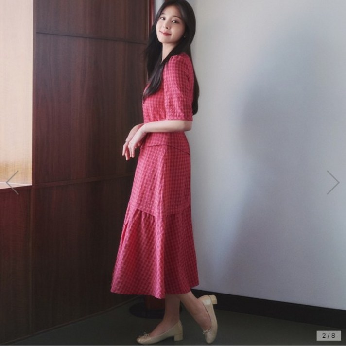 지센파격할인 여성 깅엄체크 플레어 원피스 색상2종