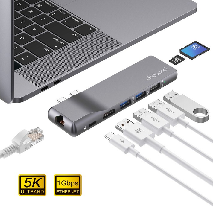 Dodocool 도도쿨 USB C타입 알루미늄 멀티 허브 노트북 애플 맥북 USB허브 (8in2), 그레이