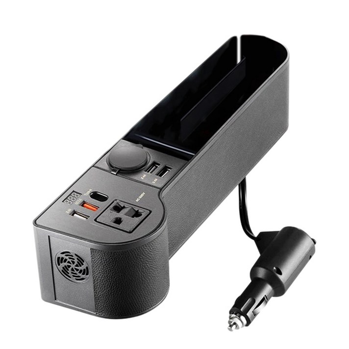QC3.0의 USB 포트 입력-C와 220V 콘솔 사이드 스토리지 박스 LED 전압 디스플레이에 자동차 좌석 공간 필러 주최자 12V, 하나, 보여진 바와 같이