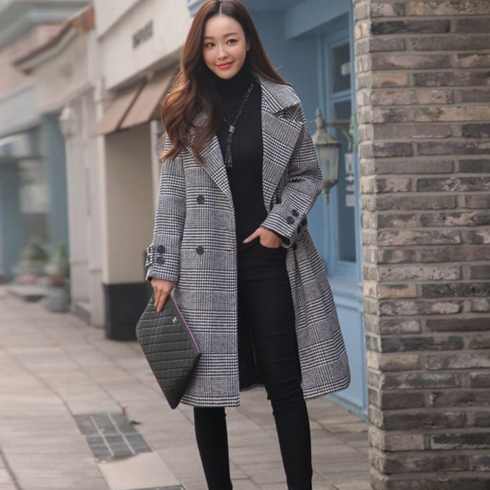 루나걸 여성용 포벨리 모직 체크 코트