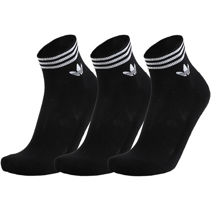 아디다스 오리지널 TREF 트레포일 스포츠 양말 3팩 + 패션마스크, Black