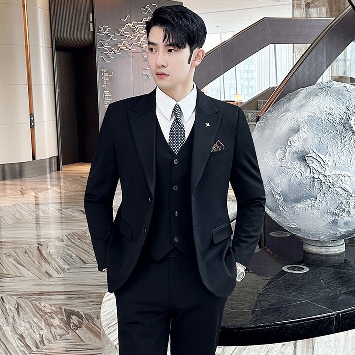 Enyofe 남성용 투버튼 캐주얼 쓰리피스 겨울 정장세트 재킷조끼바지 면접 기획 남자수트 3피스  결혼식 하객 남성 슈트 남자 가을검은 양복 세트3컬러