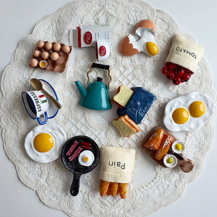  푸드 냉장고 자석 12종 세트 마그넷 메모 홀더 빈티지 인테리어 소품 빈티지 미니어쳐 우유 빵 커피 계란 