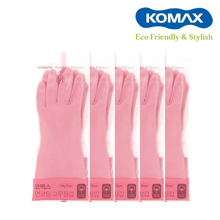 코멕스 면코팅 고무장갑 M, 핑크 (증정 맘펀 빨아쓰는 행주 5매), 5개