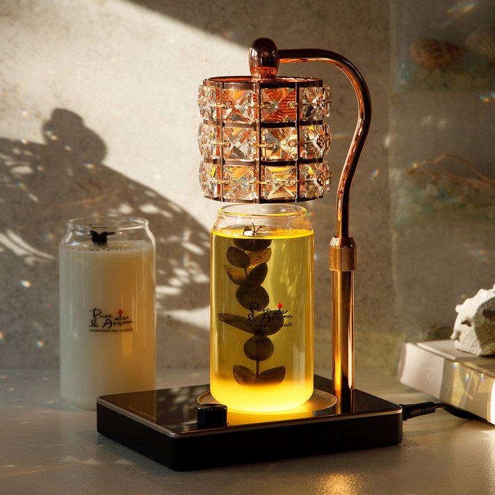 캔들백화점 비염 실내정화에 도움이되는 유칼립투스 천연 에센셜 아로마 캔들+루시드 캔들워머 세트, 로즈골드 블랙