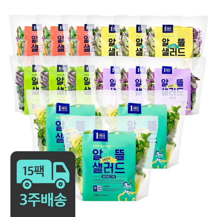 1am 정기배송 알뜰 데일리 샐러드, 혼합구성 100g x 15팩 3회 정기배송