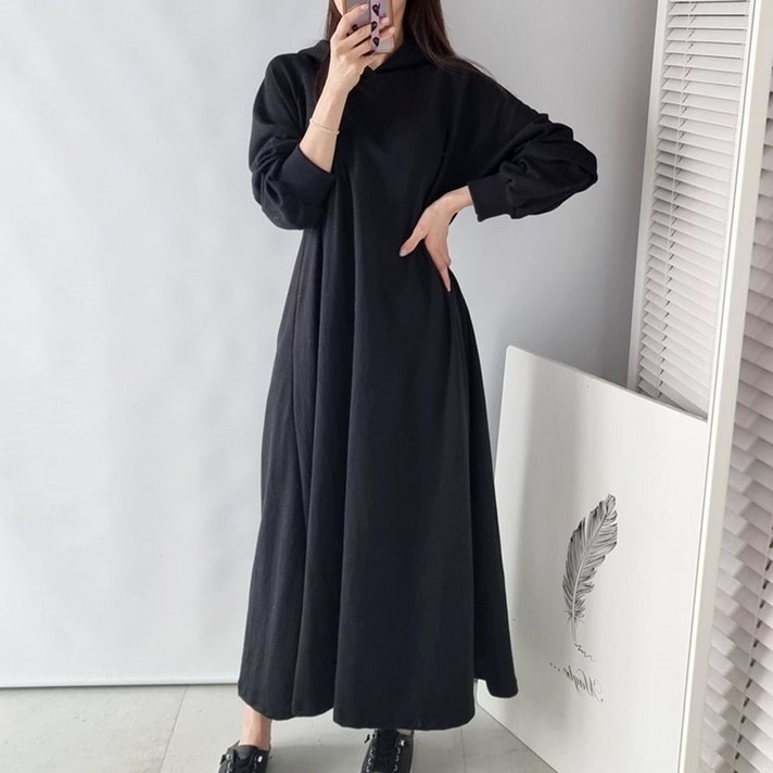 에이나인 벨라 데일리 플레어 후드 롱원피스 루즈핏