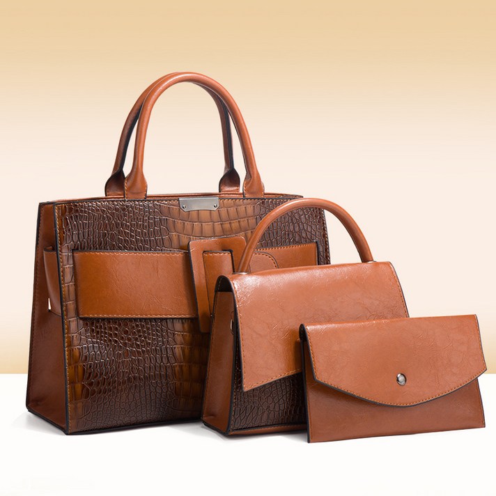 ANYOU 여성 패션 심플 스퀘어 가죽 가방 편안한 캐주얼 크로스 토트백 숄더백 3종 세트