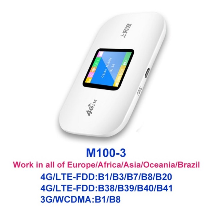 TIANJIE 4G LTE 라우터 Cat4 고속 WiFi 모뎀 Moblie 포켓 무선 핫스팟 자동차 홈 Sim 카드 슬롯 포함 와이파이공유기, 협동사, M100-3 LCD