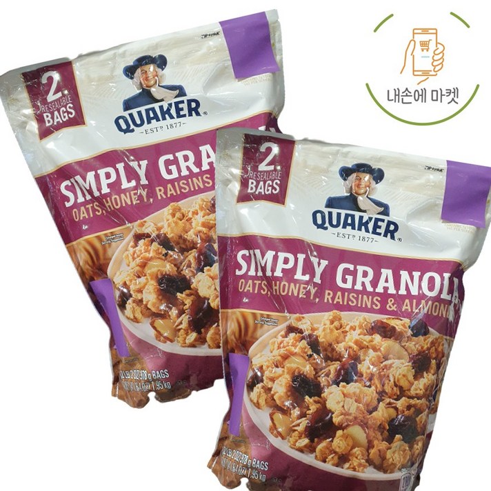 코스트코 QUAKER 퀘이커 심플리 그래놀라 시리얼 978g X 2입 (미국)-귀리 아몬드 건포도 벌꿀 함유