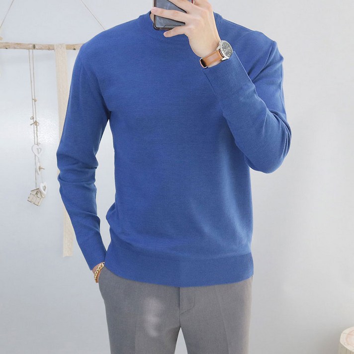 로코비전 남자 스킨 캐시미어 라운드 니트 정장 셔츠 스웨터