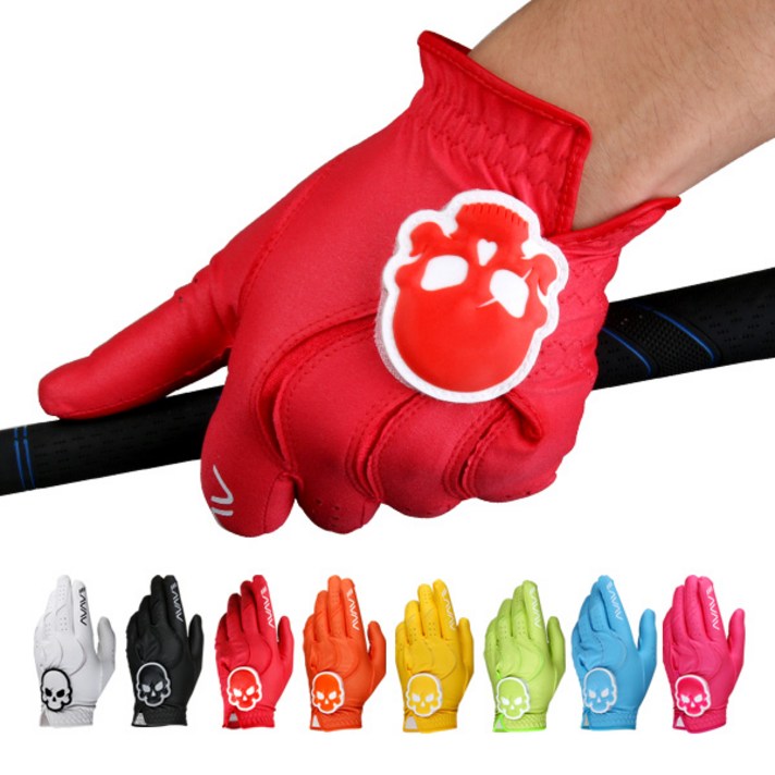 어베이브 남여공용 해골로고 칼라 골프장갑, 화이트