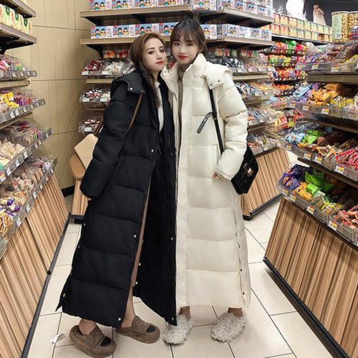 브이빈 리얼 샷 새로운 여성용 2021 패딩 재킷 두껍고 느슨한 다운 동대문 무릎 위 긴 한국식