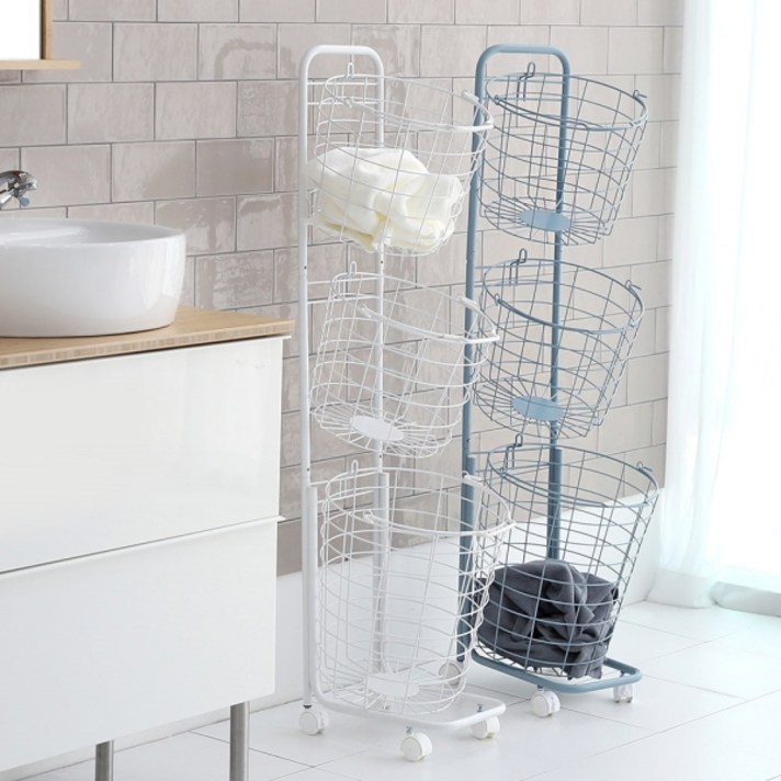 홈앤하우스 빨래보관함 3단 햄퍼, 블루, 1개