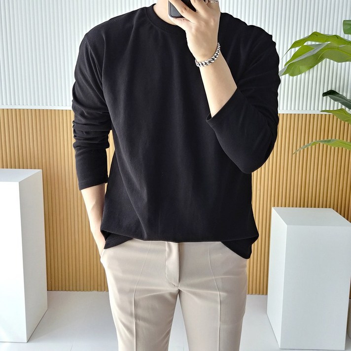 남자 오버핏 특양면 스판 라운드 무지 긴팔 티셔츠 남자 오버핏 특양면 스판 라운드 무지 긴팔 티셔츠