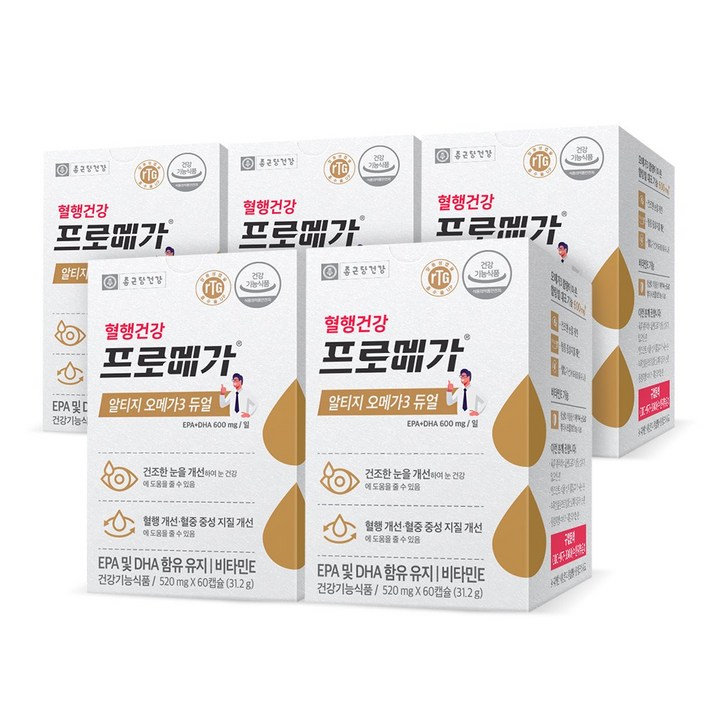 종근당건강 알티지 오메가3 영양제, 60정, 5개