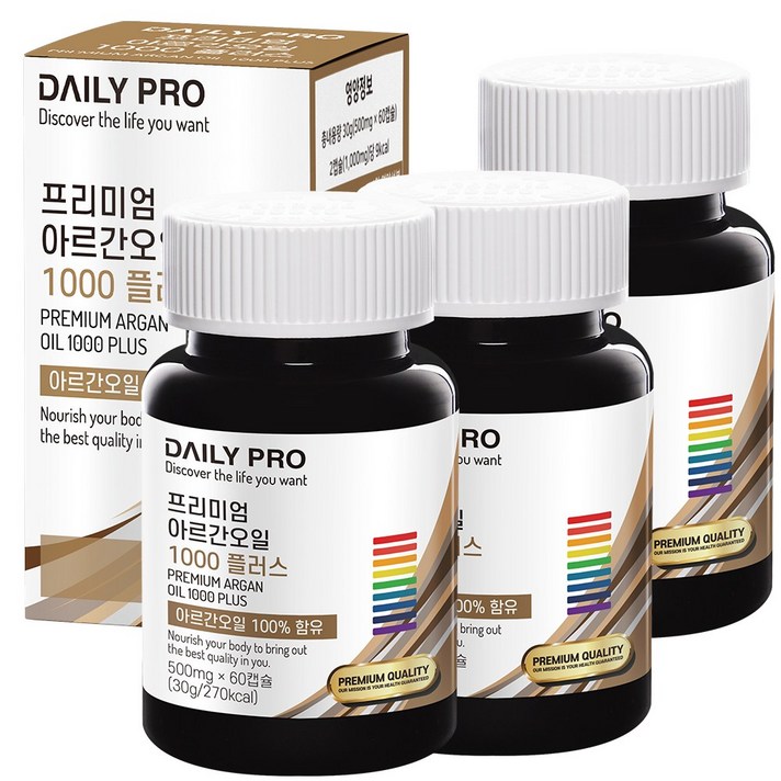 데일리프로 프리미엄 아르간오일 1000 플러스, 3개, 500mg/30g/60캡슐