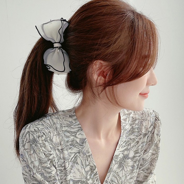 실루엣 리본 바나나 헤어핀 명품 긴머리 예쁜 반묶음 올림머리 집게핀 삔 왕 쉬폰 머리핀