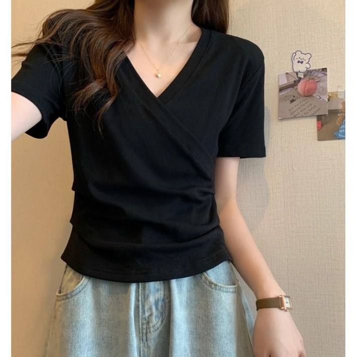 릴리제인 데일리 무지 브이넥 면 티셔츠