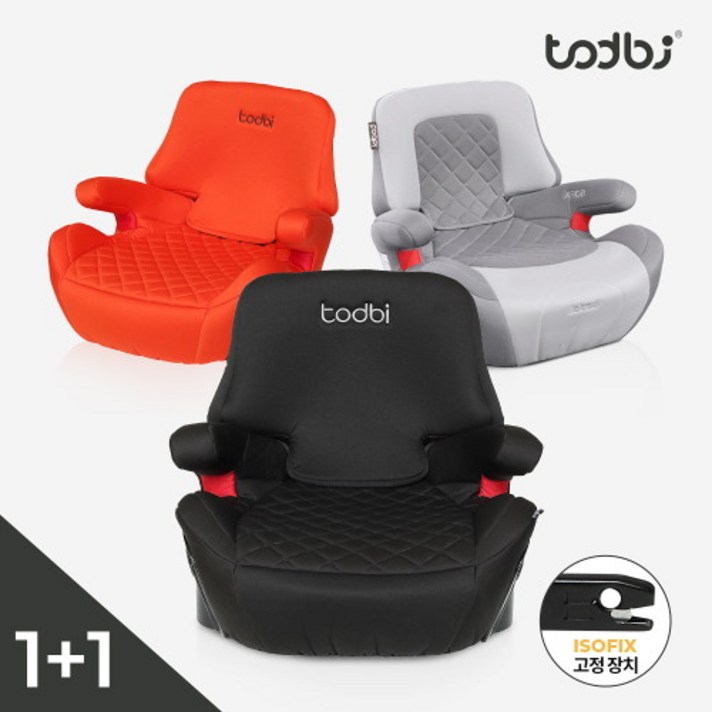 [토드비] 2개구성 뉴코쿤 ISOFIX 부스터 주니어카시트, 블랙 1+1