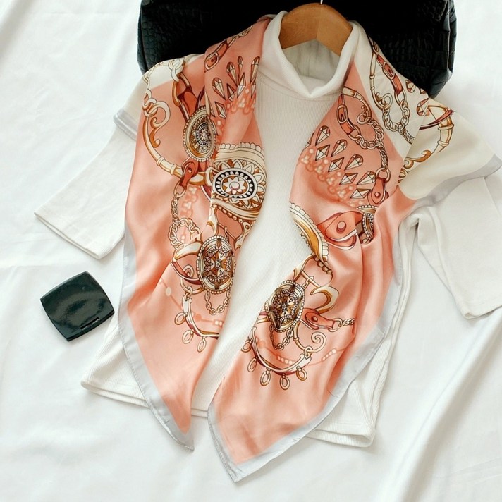 pkpj 제작 스테디셀러 실크필링 체인 럭셔리 실크 숄 스카프 3color